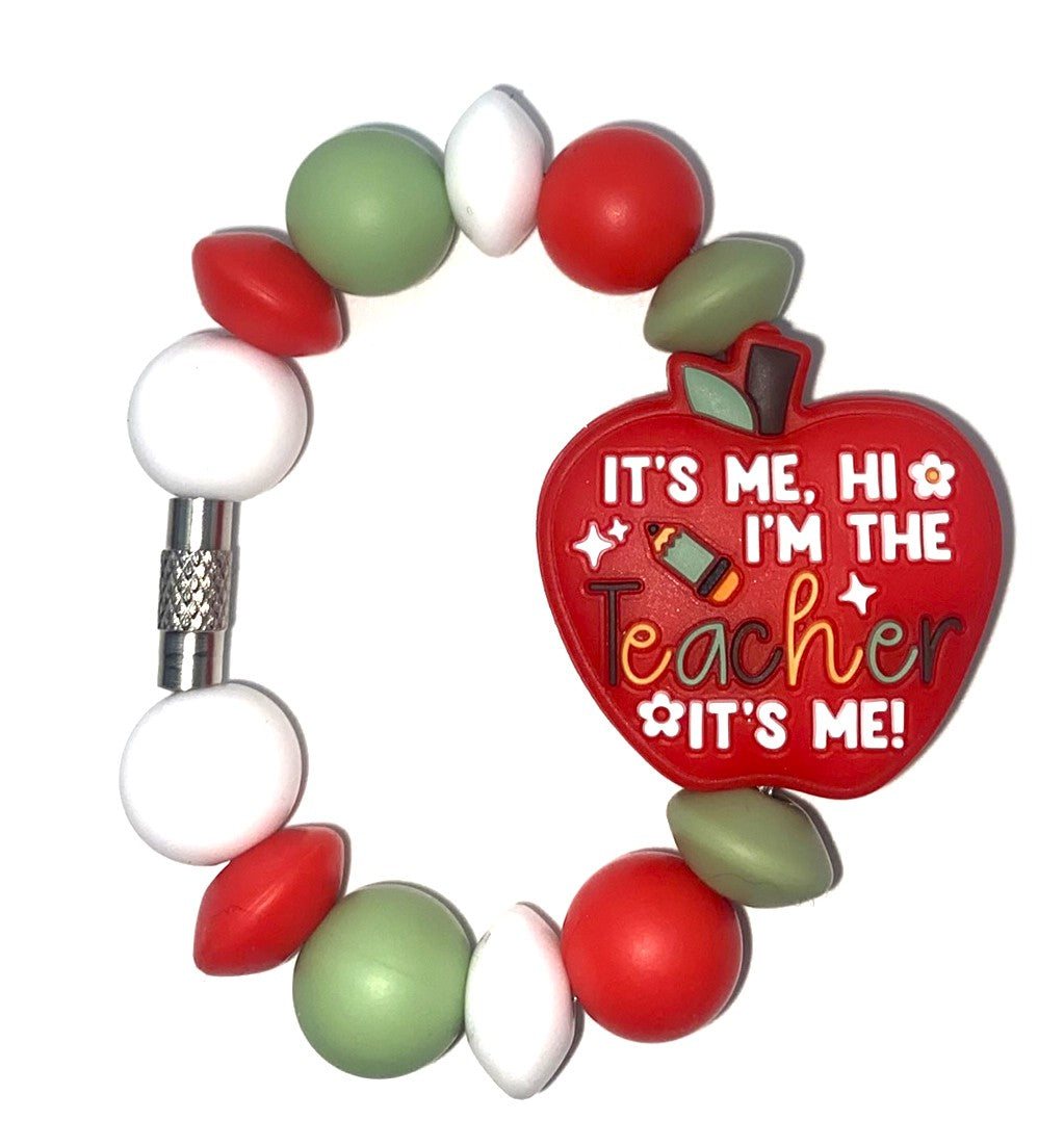 It's Me Hi I'm The Teacher It's Me Apple Stanley Tumbler Cup Handle Charm