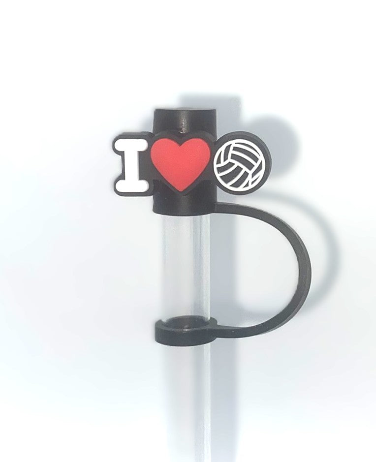 I Heart Love Volleyball Straw Topper