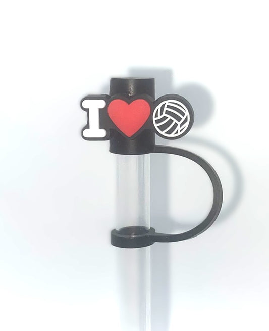 I Heart Love Volleyball Straw Topper