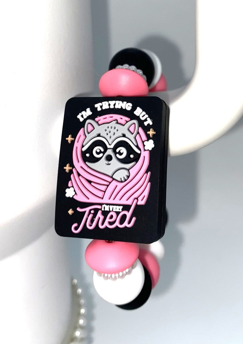 I'm Trying But I'm Very Tired Raccoon Stanley Tumbler Cup Handle Charm