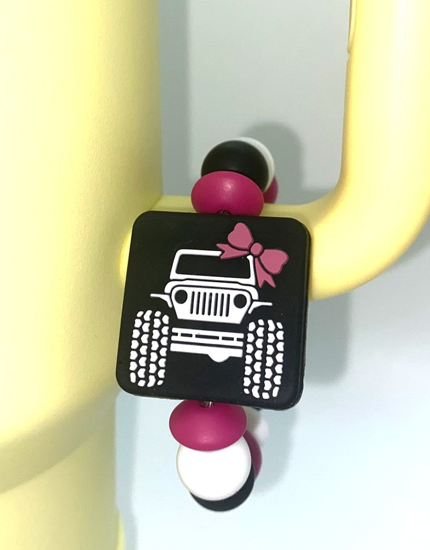 Pink Bow 4X4 Vehicle Grill Stanley Tumbler Cup Handle Charm