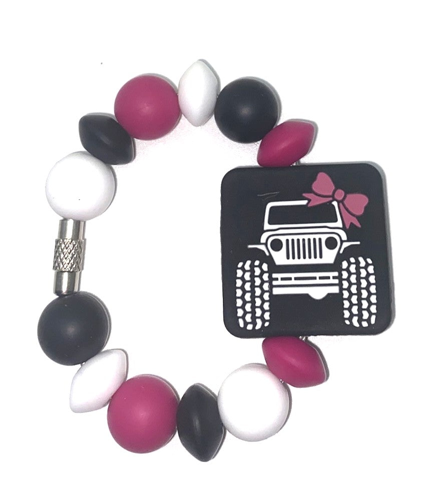 Pink Bow 4X4 Vehicle Grill Stanley Tumbler Cup Handle Charm