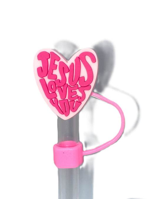 Jesus Loves You Heart Straw Topper