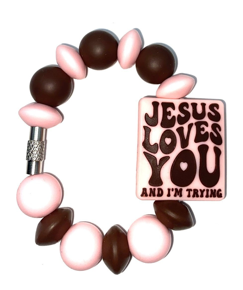 Jesus Loves You And I'm Trying Stanley Tumbler Cup Handle Charm