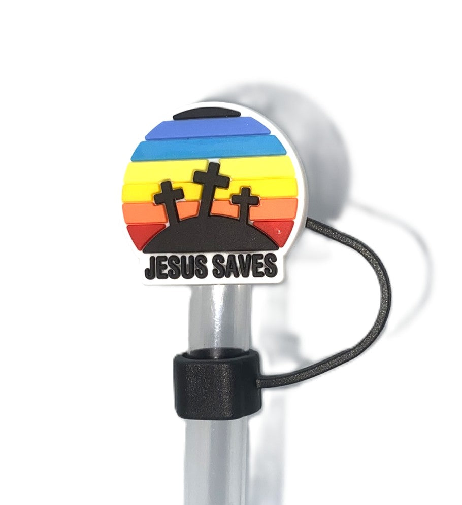 Jesus Saves Three Crosses Straw Topper