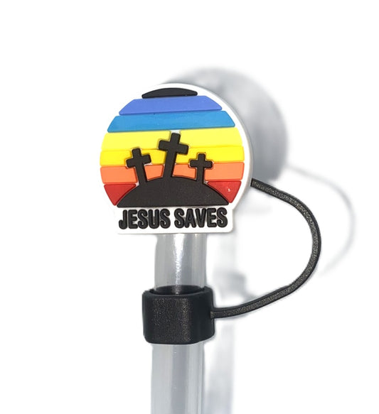Jesus Saves Three Crosses Straw Topper