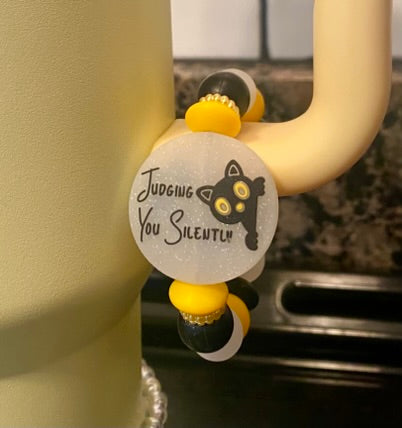 Silently Judging You Cat Glitter Stanley Tumbler Cup Handle Charm