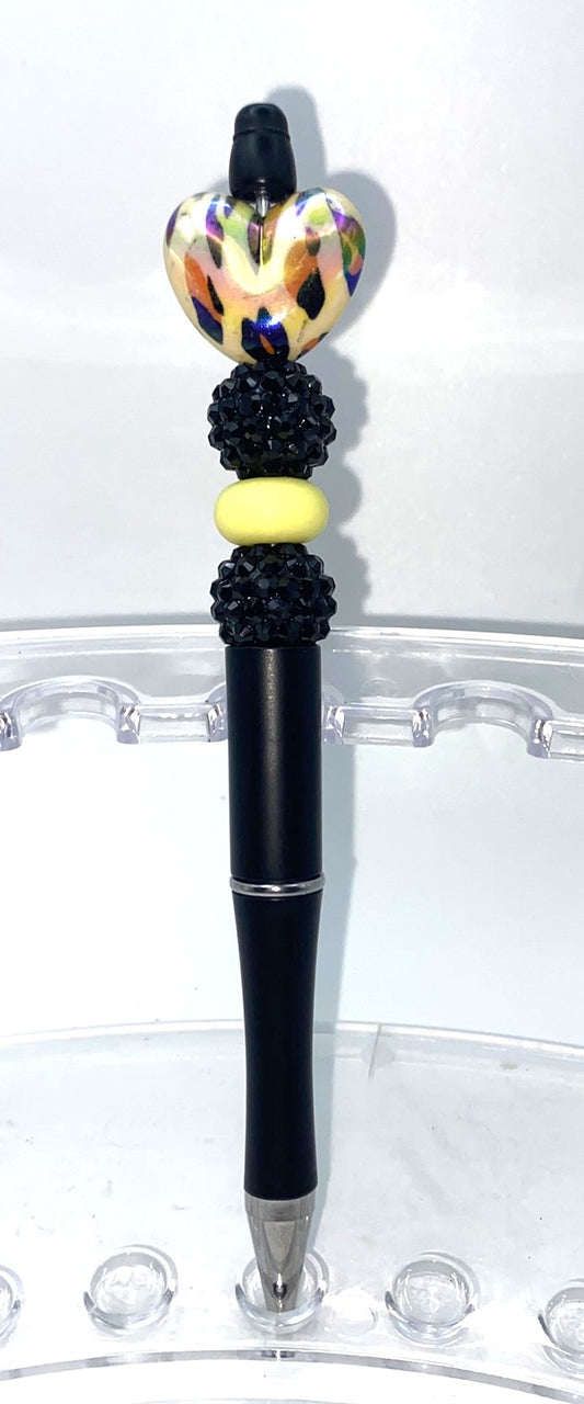 Leopard Print Heart Acrylic Beaded Pen