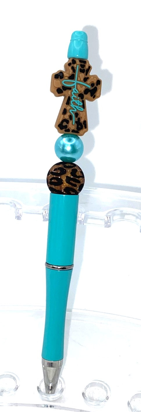 Cross Leopard Print w/Teal Faith Beaded Pen