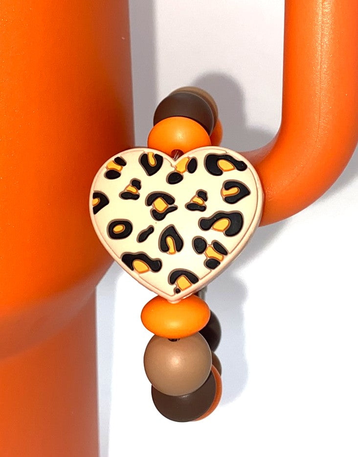 Leopard Print Heart Orange Stanley Tumbler Cup Handle Charm