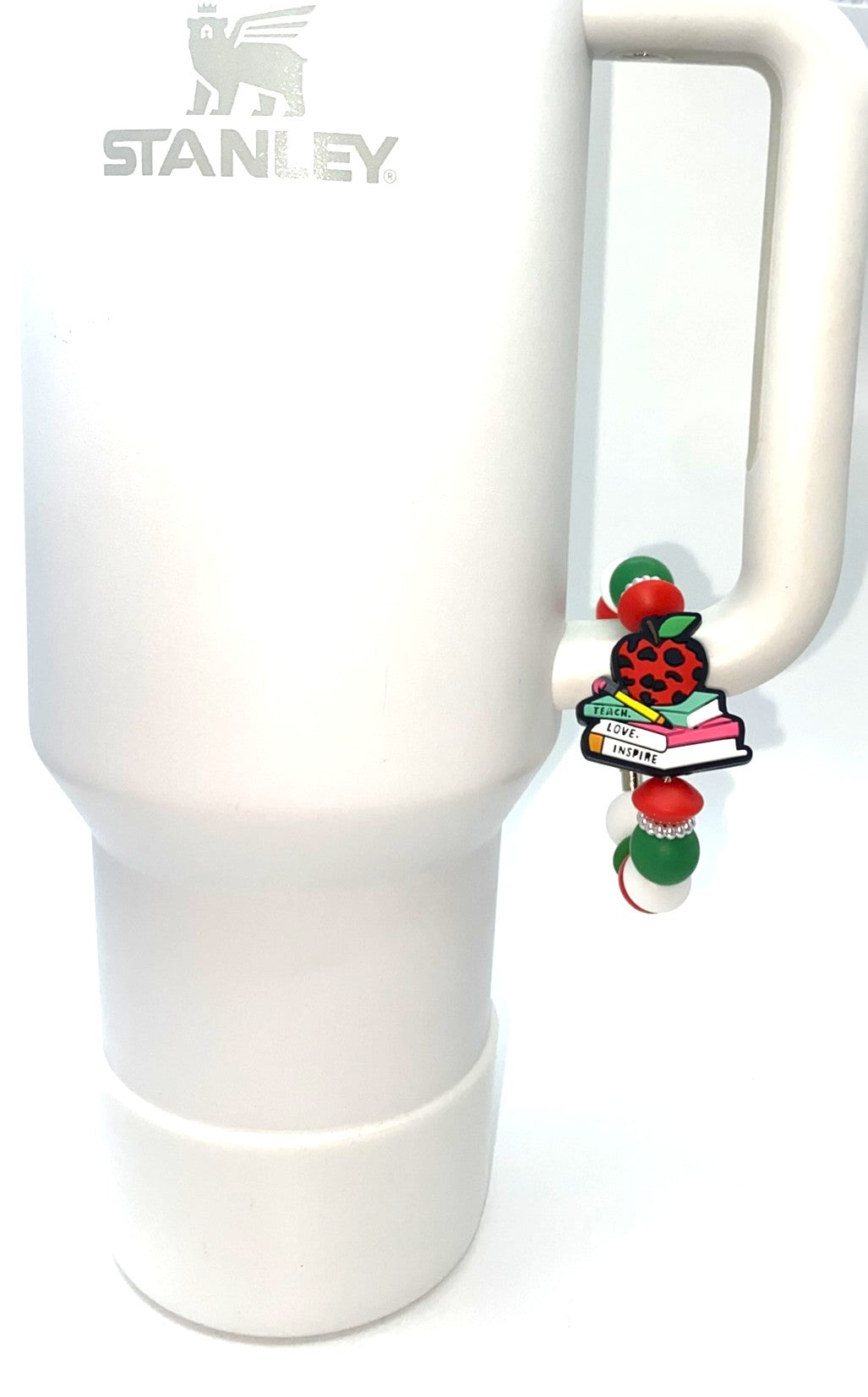 Red Leopard Print Apple On Books Stanley Tumbler Cup Handle Charm