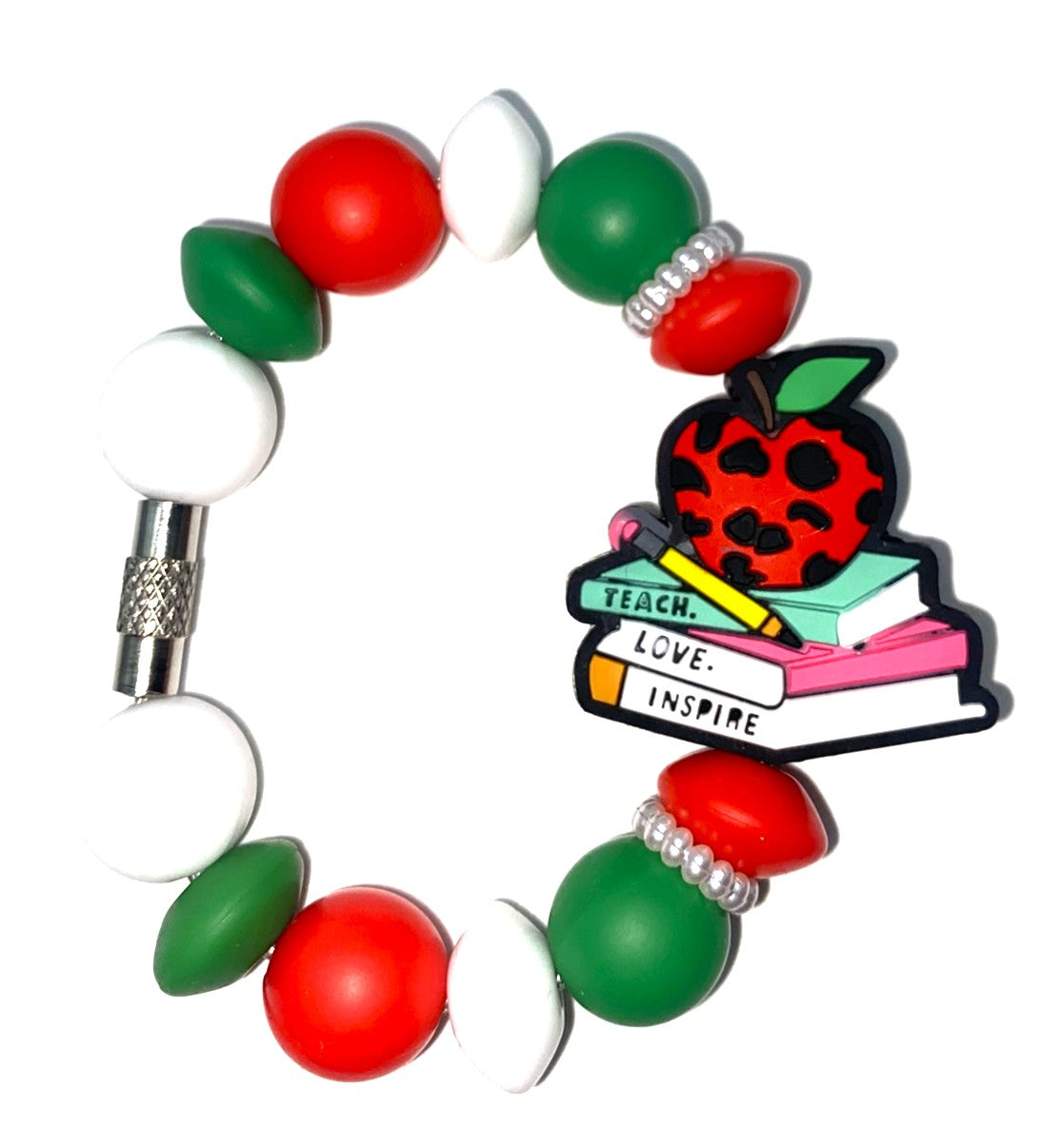 Red Leopard Print Apple On Books Stanley Tumbler Cup Handle Charm