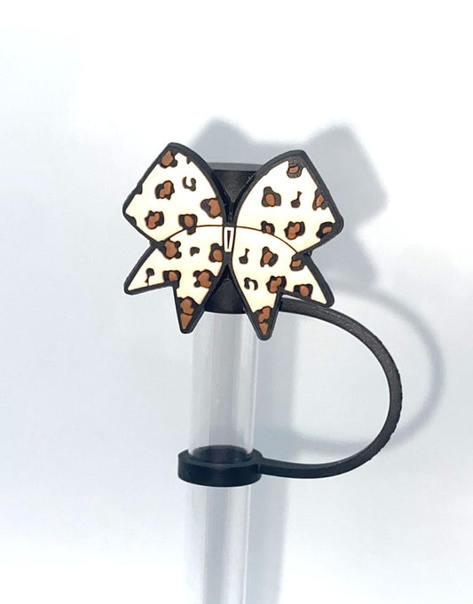 Leopard Print Bow Straw Topper