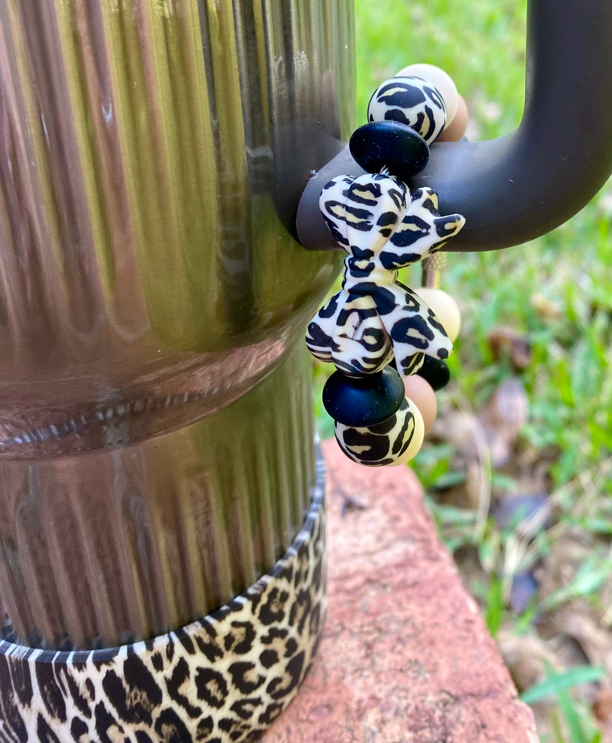 Brown Leopard Print Coquette Bow Stanley Tumbler Cup Handle Charm