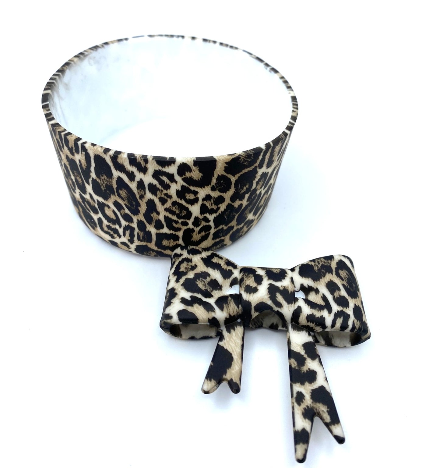 Brown Leopard Print Bow Straw Topper