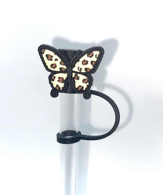 Leopard Print Butterfly Straw Topper