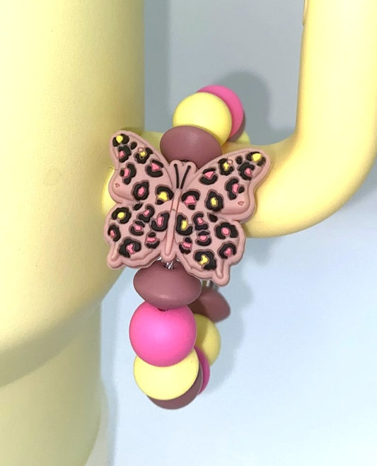 Pink Leopard Butterfly Stanley Tumbler Cup Handle Charm