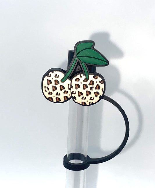 Leopard Print Cherries Straw Topper