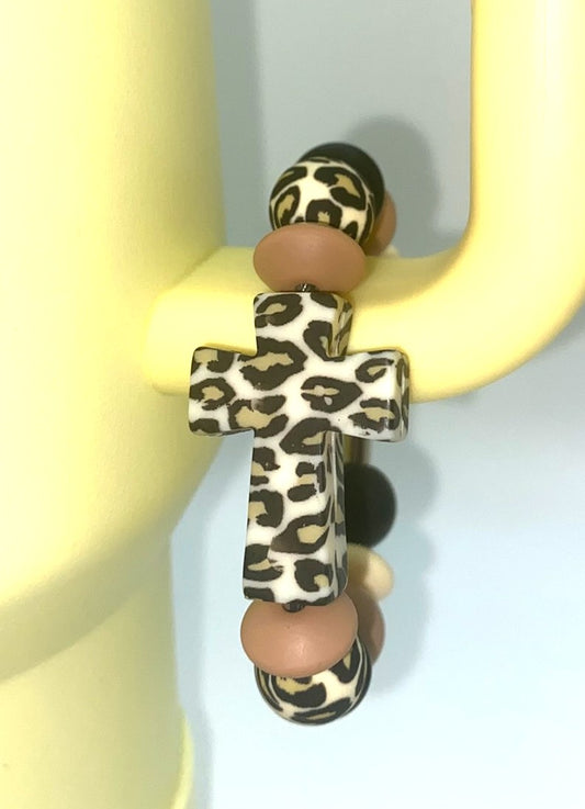 Leopard Print Cross Stanley Tumbler Cup Handle Charm