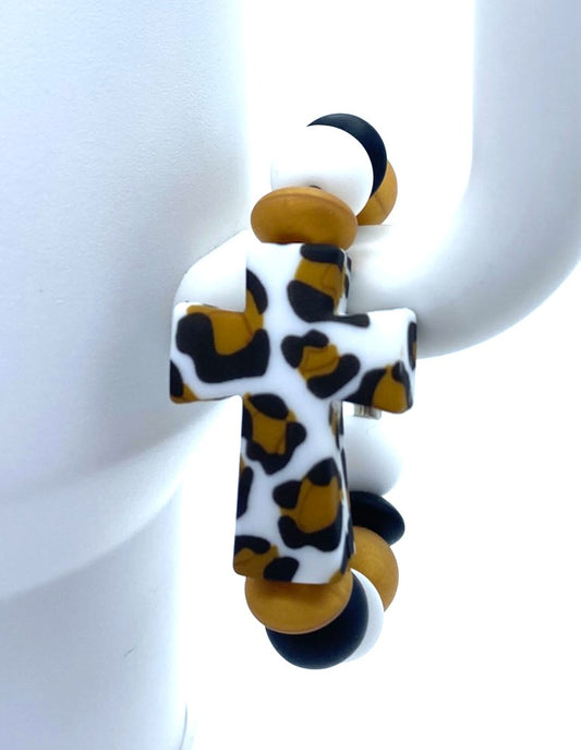 Leopard Print Cross Stanley Tumbler Cup Handle Charm