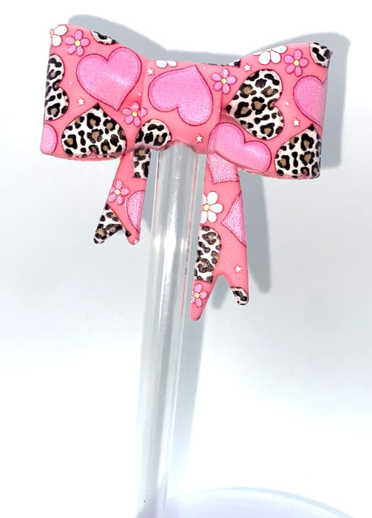 Leopard Print Hearts Bow Straw Topper