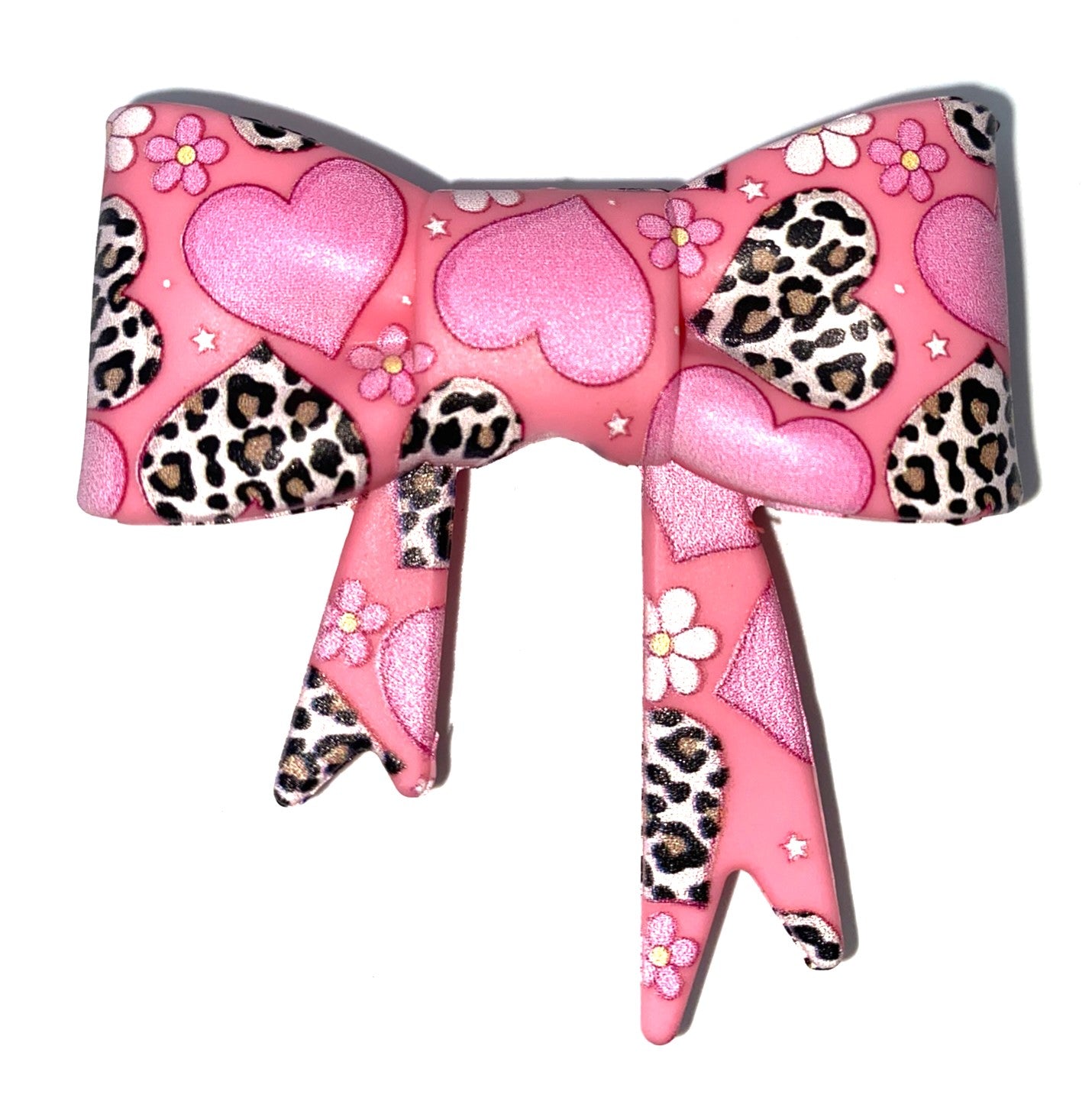 Leopard Print Hearts Bow Straw Topper