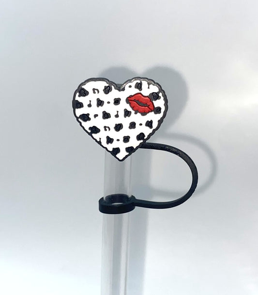 Leopard Print Heart w/Lips Straw Topper