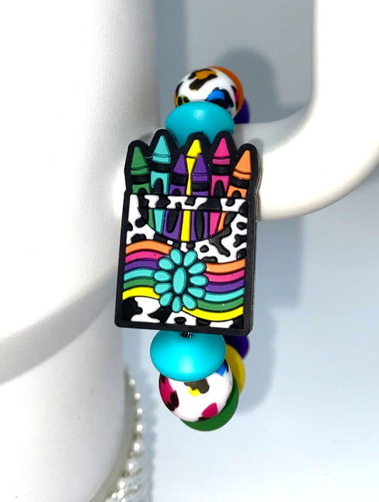 LF Crayon Box Colorful w/Turquoise Concho Stanley Tumbler Cup Handle Charm