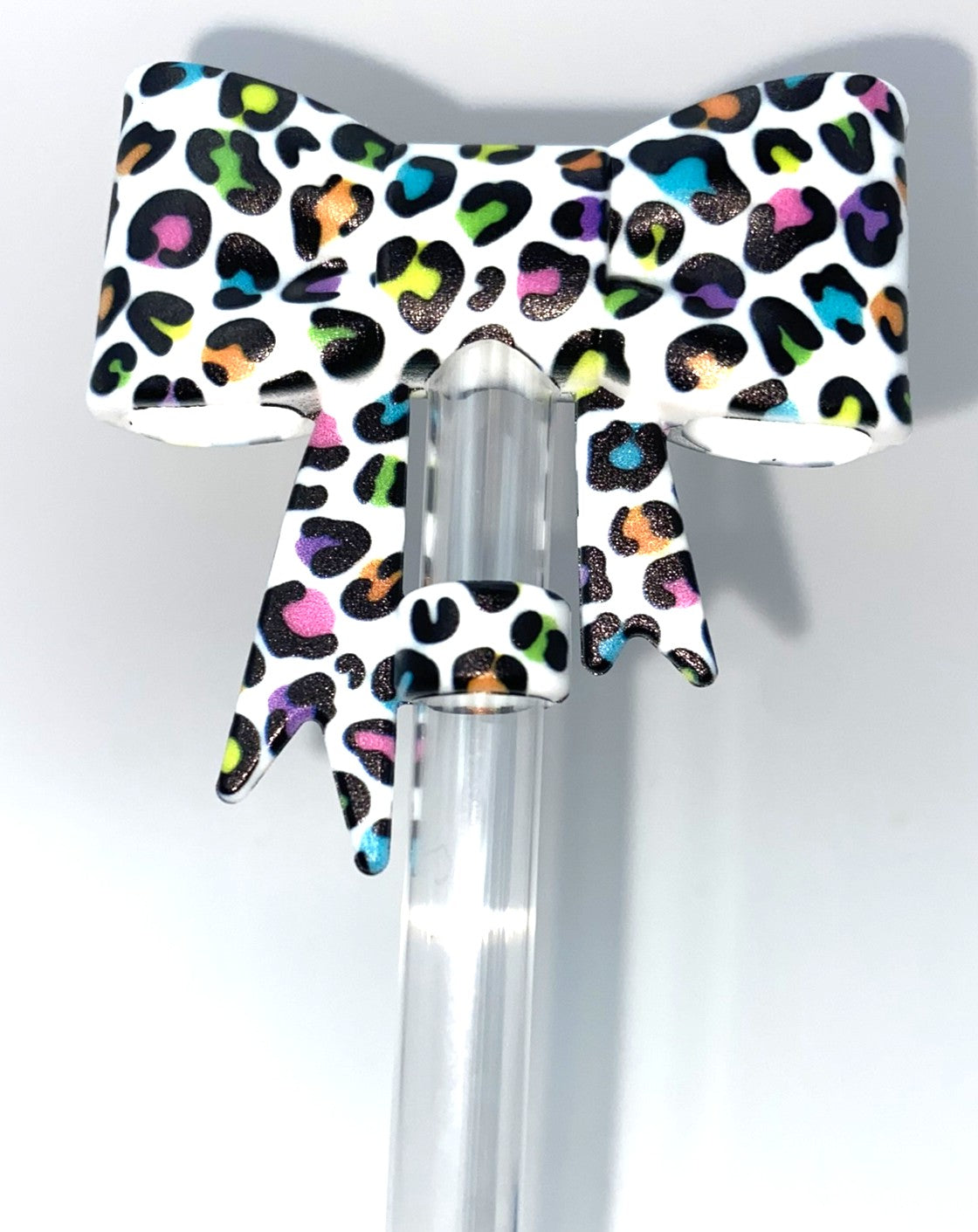 Lisa Frank Colorful Leopard Print Bow Straw Topper