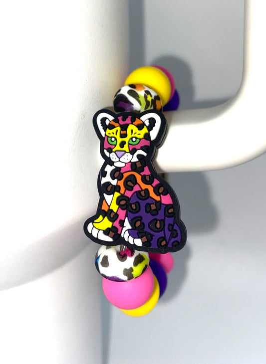 Rainbow Colorful Leopard Cat LF Stanley Tumbler Cup Handle Charm
