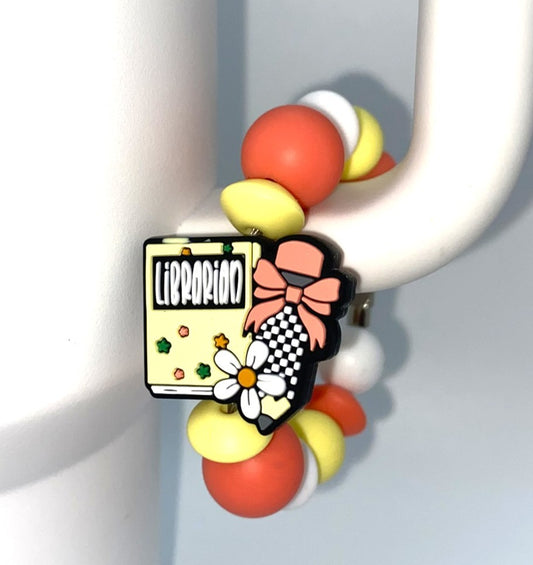 Librarian Book & Pencil w/Bow Stanley Tumbler Cup Handle Charm