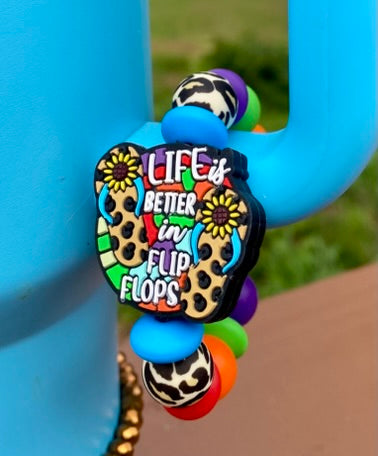 Life Is Better In Flip Flops Leopard Print Stanley Tumbler Cup Handle