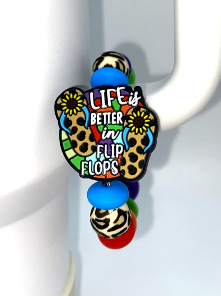 Life Is Better In Flip Flops Leopard Print Stanley Tumbler Cup Handle