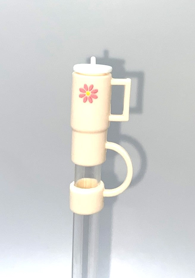 Tumbler 3D Light Peach w/Pink Flower Straw Topper