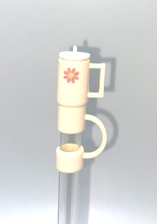 Tumbler 3D Light Peach w/Pink Flower Straw Topper