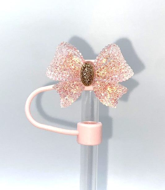 Light Pink Sparkly Resin Bow Straw Topper