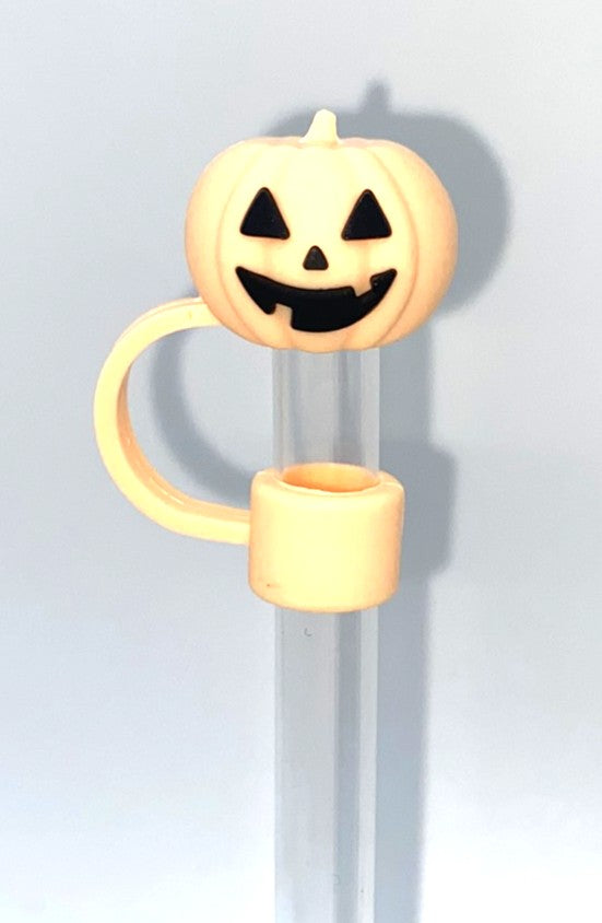 Light Orange Peach Jack-O-Lantern 3D Straw Topper