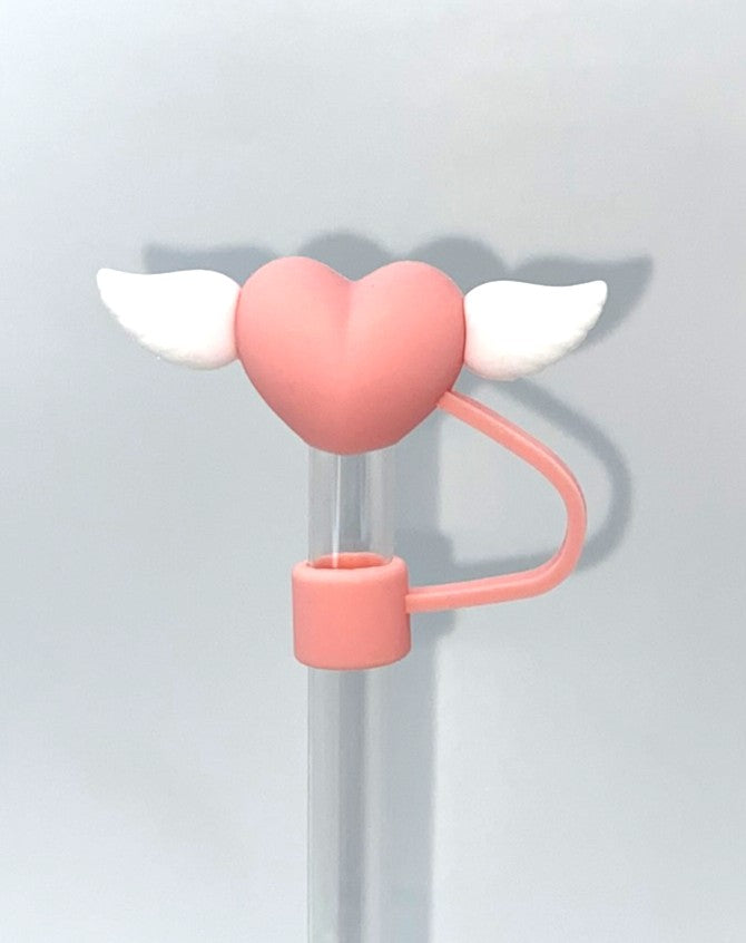 Light Pink Heart w/Wings 3D Straw Topper