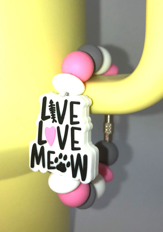 Live Love Meow Cat Stanley Tumbler Cup Handle Charm