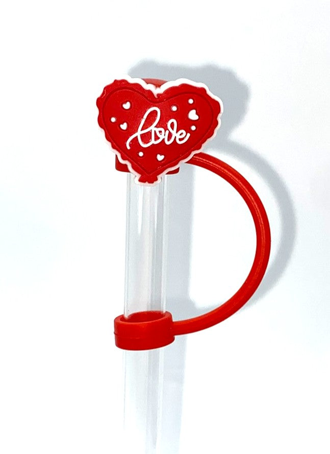Love Heart Red & White Straw Topper