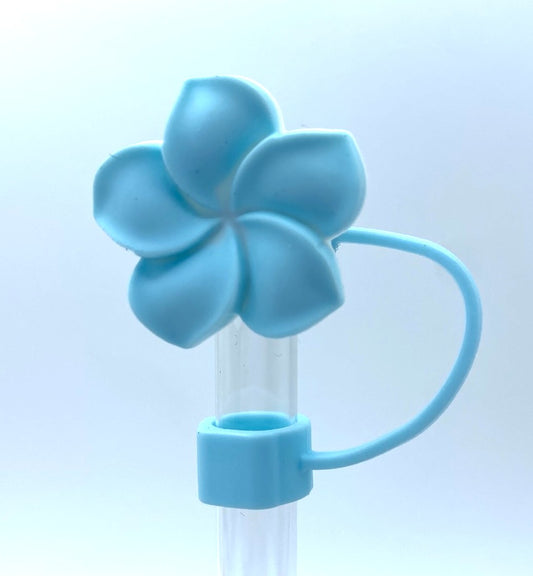 Light Blue Plumeria Flower 3D Straw Topper