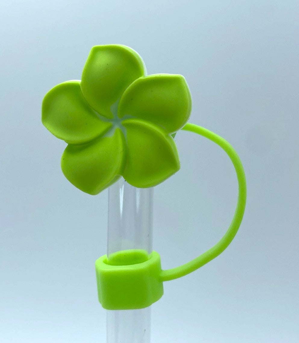Lime Green Plumeria Flower 3D Straw Topper