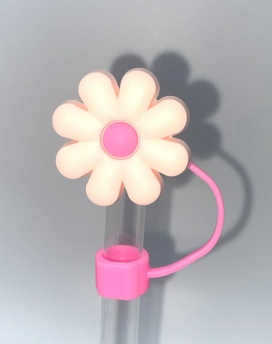 Light Pink Daisy Flower w/Pink Center Straw Topper