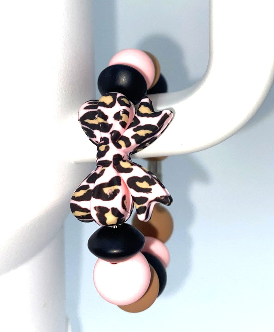 Light Pink Leopard Print Coquette Bow Stanley Tumbler Cup Handle Charm