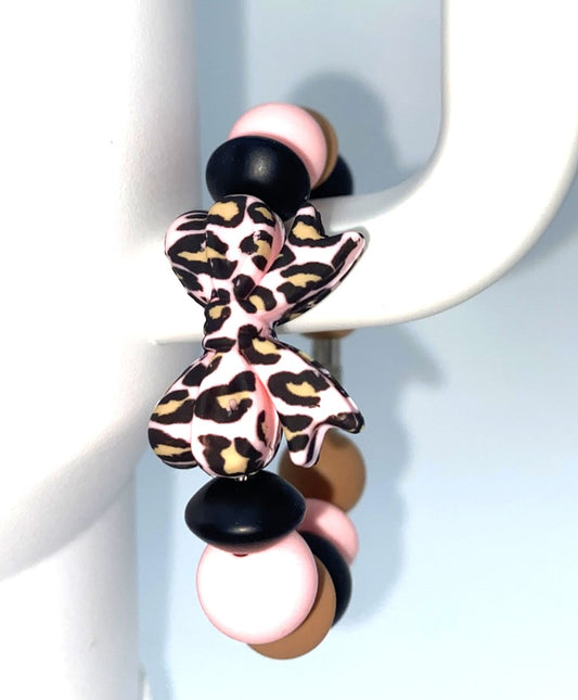 Light Pink Leopard Print Coquette Bow Stanley Tumbler Cup Handle Charm