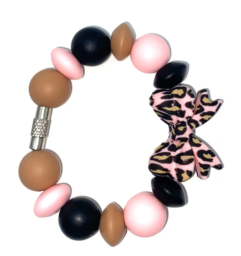 Light Pink Leopard Print Coquette Bow Stanley Tumbler Cup Handle Charm