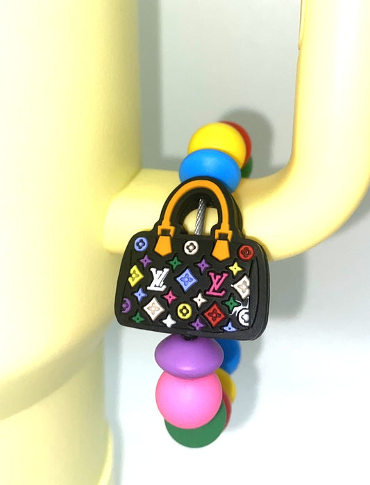 Designer Purse Hand Bag LV Black Colorful Stanley Tumbler Cup Handle Charm