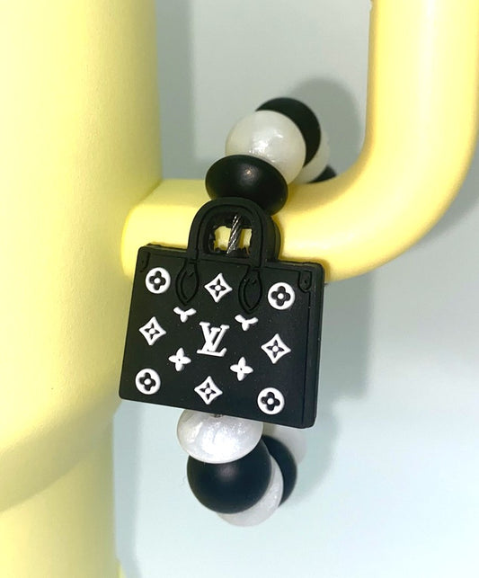 Designer Purse Hand Bag LV Black & White Stanley Tumbler Cup Handle Charm
