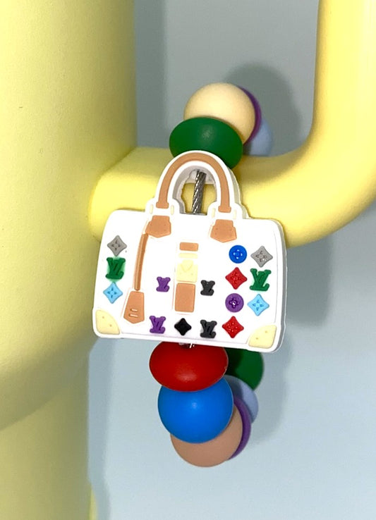 Designer Purse Hand Bag LV White Colorful Stanley Tumbler Cup Handle Charm
