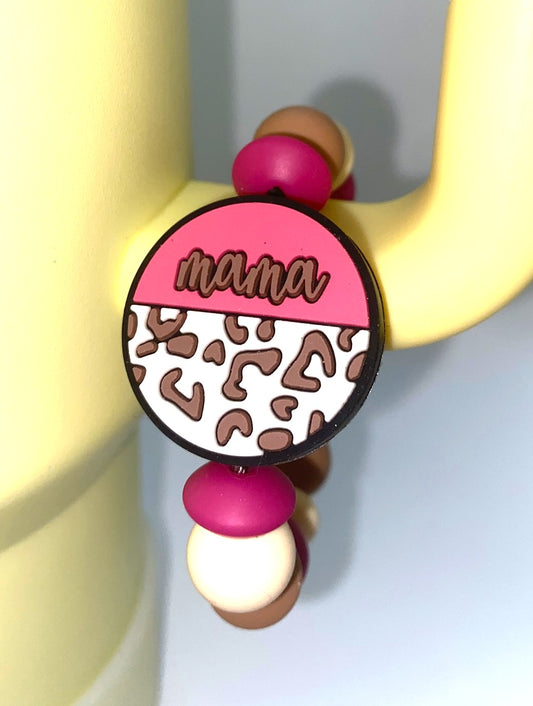 Mama Leopard Round Pink Stanley Tumbler Cup Handle Charm